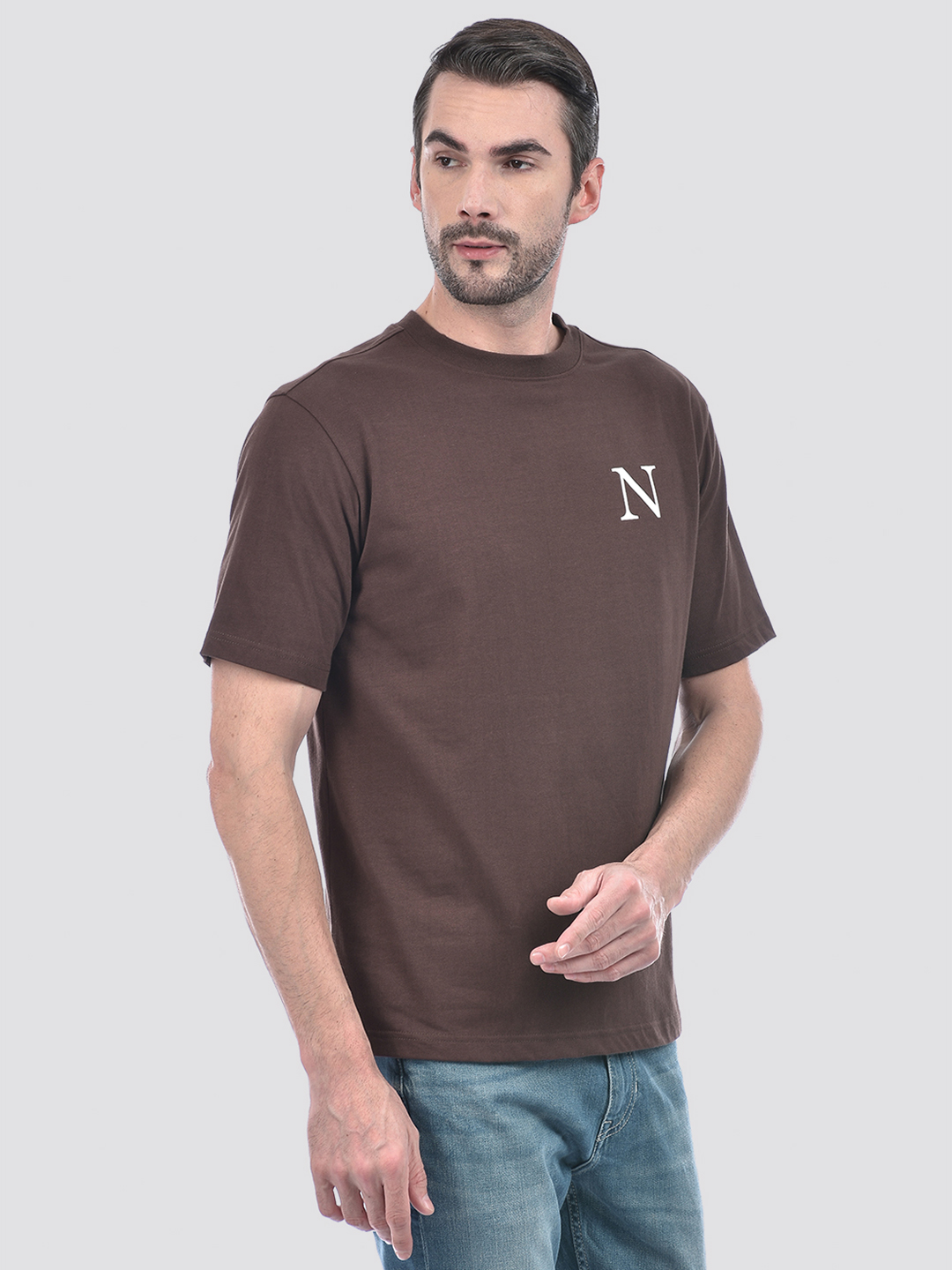 Numero Uno Men's Half Sleeve Oversized Brown Round Neck T-Shirt